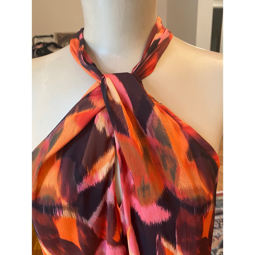 Tart Collections Womens Orange Pink Abstract Halter Neck Blouse Small - Picture 3 of 11